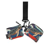 Turtle - Portafogli da polso doppio in stile giapponese, da donna, alla moda, con tasca portamonete con cerniera, 2 pezzi, Tartaruga in stile giapponese, 1 size, Art Deco