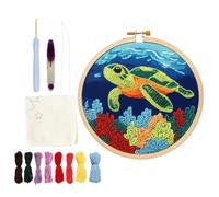 Turtle Punch Needle - Beginner Embroidery Kit, Yarn Crafting Hoop Tool