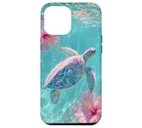 Turtle Tropical Ocean Beach Vibes con fiori di ibisco Custodia per iPhone 12 Pro Max