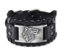 TURTLEDOVE Bracciale vichingo con lupo Fenrir - talismano scandinavo vintage - braccialetto gotico per celtico pagano, 11.5 inches, Pelle, Non pietra preziosa