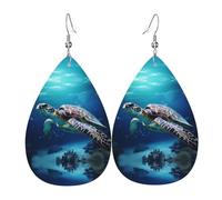 Turtles on Parade orecchini in pelle stampata a doppia faccia int e forma di gocce d'acqua, creativi, leggeri e romanzi, colori vivaci e vivaci.