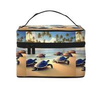 Turtles On The Beach Borsa cosmetica impermeabile portatile di grande capacità 23x17x16cm per viaggi sport all'aria aperta regalo compagno di nozze, Nero , Taglia unica