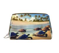 Turtles On The Beach - Borsa portatile in pelle per trucchi, in PVC, chiusura a cerniera, borsa da viaggio per articoli da toeletta, borsa da viaggio, bianco, Taglia unica