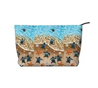 Turtles On The Beach Chiusura con cerniera Borsa per il trucco in velluto a coste Organizer multifunzionale 22x7x17cm per Viaggi Campeggio Vacanze Fitness, Nero , Taglia unica