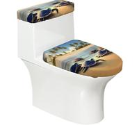 Turtles on the Beach - Copriwater morbidi, 2 pezzi, elastici, riutilizzabili, per WC a forma di U, decorazione per il bagno