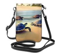 Turtles on the beach Piccola borsa a tracolla per telefono da donna in pelle PU portafoglio con slot per carte di credito cinturino regolabile