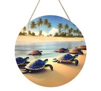 Turtles On The Beach Round Wood Panel Painting 30,5 cm. Squisita opera d'arte, legno ecologico, una scelta elegante per la decorazione della casa.