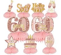 Turypaty Centrotavola a nido d'ape per il 60° compleanno in oro rosa rosa, 9 pezzi in oro rosa Happy 60° compleanno centrotavola forniture per feste, decorazione da tavolo per sessant'anni