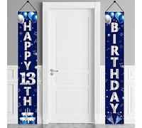 Turypaty Decorazioni per porta per 13° compleanno, blu e argento, con scritta "Happy 13 Birthday", per ragazzi, dolci forniture per feste di compleanno di 13 anni