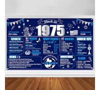 Turypaty Grande striscione blu argento per 50° compleanno per ragazzi, blu navy, 50° compleanno indietro nel 1975, banner per feste di compleanno, sfondo fotografico per interni ed esterni