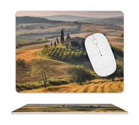 Tuscany Landscape Tree Scenery Farm Tappetini per Il Mouse Base in Gomma Mousemat Bordo Cucito Tappetino Mouse per Laptop Ufficio Computer 25X30Cm
