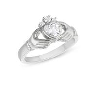 Tuscany Silver Anello da donna in argento sterling, anello Claddagh 5mm x 5mm cuore CZ rodiato #L