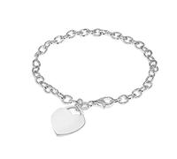 Tuscany Silver Bracciale da Donna in Argento Sterling con Charm Cuore 16.8 x 18.9 mm su Catena Belcher da 19 cm/7.5"