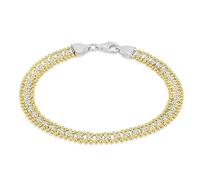 Tuscany Silver Bracciale da donna in argento sterling con zirconi quadrati da 3 x 3 mm e catena con sfere da 5.8 mm tono oro giallo 19cm/7.5"