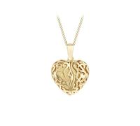Tuscany Silver Ciondolo a forma di cuore in filigrana in argento sterling con ala aperta, con catenina rolò sottile placcata in oro giallo, lunghezza 46 cm, One Size, Argento sterling, Non pietra