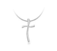 Tuscany Silver Collana con grande croce con bordi ondulati in zircone cubico su catena grumetta in argento sterling da donna 46cm/18