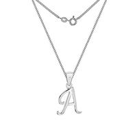 Tuscany Silver Collana con pendente iniziale 'A' con diamante placcato rodio in argento sterling 925 su catena grumetta da 46 cm
