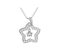 Tuscany Silver Collana in argento sterling rodiato con zirconia cubica bianca da 1,6 mm e 2,5 mm e stella pendente, regolabile, 41 cm/16" - 46 cm/18"