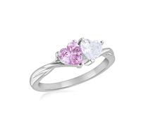 Tuscany Silver Donna Argento sterling Due anelli cuore bianco e CZ rosa chiaro 5mm #P
