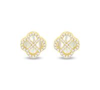 Tuscany Silver Donna Orecchini in argento sterling 925 placcato oro giallo con quadrifoglio in madreperla 11mm e CZ bianchi 1,1mm