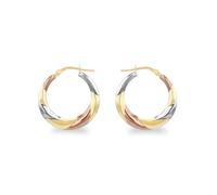 Tuscany Silver Orecchini a cerchio da donna in argento Sterling 9 kt, 3 colori intrecciati