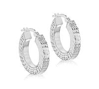 Tuscany Silver Orecchini a cerchio da donna in argento sterling con tubo quadrato decorato