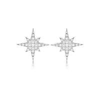 Tuscany Silver Orecchini a perno con stella di compassione in cubic zirconia da 8,3 x 11,8 mm placcati rodio in argento sterling per donna