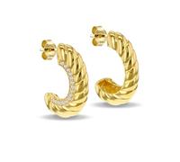 Tuscany Silver Orecchini Open-Hoop da Donna in Argento Sterling placcato oro con design intrecciato e zirconi da 1 mm