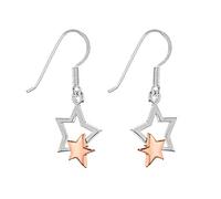 Tuscany Silver Orecchini pendenti con doppia stella bicolore da 15 x 30 mm da donna in argento sterling