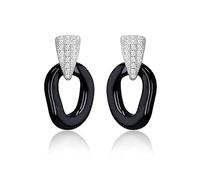 Tuscany Silver Orecchini pendenti organici con zirconi e ceramica nera placcati rodio in argento sterling per donna