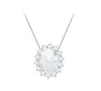 Tuscany Silver Pendente ovale donna 10 x 12 mm in argento sterling rodiato con zirconi e vetro bianco, catena Panza curb 25 regolabile 42 cm / 16,5" - 45 cm / 17,75"