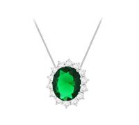 Tuscany Silver Pendente ovale donna 10 x 12 mm in argento sterling rodiato con zirconi e vetro verde, catena Panza curb 25 regolabile 42 cm / 16,5" - 45 cm / 17,75"