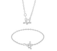 Tuscany Silver Set bracciale con cuore aperto e catena con chiusura a T da donna in argento sterling