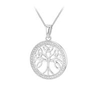 Tuscany Silver Women's Sterling Silver Celtic Tree Of Life With Round White CZ Pendant on Sterling Silver Rhodium Plated Adjustable Curb Chain 42cm/16.5"- 45cm/17.75"