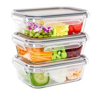TUSEASY Contenitori Ermetici per Alimenti Vetro con Coperchio, 3 Pezzi da 1040ml Meal Prep Vetro Set Contenitore Cibo, Adatto a Frigorifero, Microonde e Lavastoviglie, Senza BPA