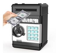 TUSEASY Salvadanaio giocattolo per ragazzi dai 3 ai 12 anni, salvadanaio elettronico con password, mini bancomat, salvadanaio, giocattoli per bambini di 5, 7, 8, 9 anni, roba Kawaii Cool Stuff nero