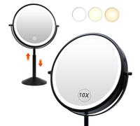 TUSHENGTU Specchio cosmetico con ingrandimento da 22,9 cm, regolabile in altezza, ricaricabile, 360 su entrambi i lati con 3 luci colorate