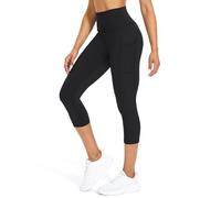 Tuspryt Pantaloni sportivi da donna a 3/4 con tasche, pantaloni sportivi da donna a 3/4 con Tummy Control ed elastico in quattro direzioni, nero, XS-XXL, Nero , XXL