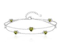 Tusuzik Bracciale Donna Argento 925 Con Cuore Doppia Catena Regolabile braccialetti Gioielli pietra natale braccialetti Cuore Regalo Donna Compleanno per Moglie Mamma Fidanzata Amica(Verde oliva)