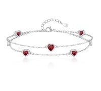 Tusuzik Bracciale Donna Argento 925 Con Cuore Doppia Catena Regolabile braccialetti Gioielli pietra natale braccialetti Cuore Regalo Donna Compleanno per Moglie Mamma Fidanzata Amica(Rosso)