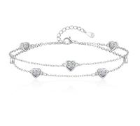 Tusuzik Bracciale Donna Argento 925 Cuore Doppia Catena Regolabile Bianco
