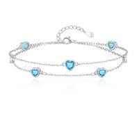 Tusuzik Bracciale Donna Argento 925 Cuore Doppia Catena Regolabile Blu