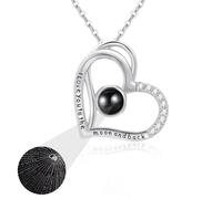 Tusuzik Regali per fidanzate e donne, collana da donna in argento 925, regalo romantico per voi mamma proiezione di Ti amo in 100 lingue, Argento sterling, Zirconia cubica