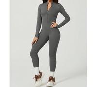 Tuta a maniche lunghe aderente a costine di colore unito da donna, tuta da una pezza adatta per escursioni all'aperto, Natale, inverno, abbigliamento da donna, tuta da sci e sport invernali con zip L,