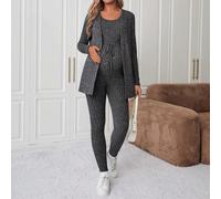 Tuta a tinta unita con cintura a costine e cardigan a maniche lunghe, set da donna premaman in due pezzi L,M,S,XL,XS,XXL,XXSColore unicoTessuto in maglia