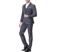 Tuta a tre pezzi Slim da Uomo Set di Pantaloni Giacca Tinta unita Fibbia Unico Set Formale Business Casual Sposo, grigio, L