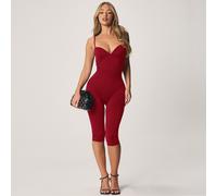 Tuta aderente da donna con scollo a V profondo, stile bustier, lunghezza capri, con sottili spalline L,M,S,XL,XS,XXL,XXS,XXXL,XXXXLColore unicoTessuto in maglia