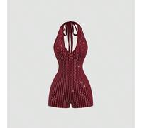 Tuta aderente da donna, design con schiena scoperta e lacci, può essere indossata come capo esterno, in tessuto maglia elastico, adatta per festival musicali, feste, eventi cocktail L,M,S,XSquadriTess