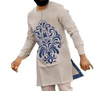 Tuta africana da uomo 2 pezzi tuta da ginnastica con stampa ricamata camicie e pantaloni retrò 2 pezzi Camicia tradizionale etnica causale con pantaloni casual abbigliamento africano, O bianco., XL