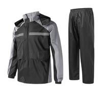 Tuta antipioggia da moto da uomo calda e confortevole, giacca con zip di sicurezza, antivento e impermeabile, con cappuccio e fascia riflettente, pantaloni da jogging versatili con tasche, grigio, XXL